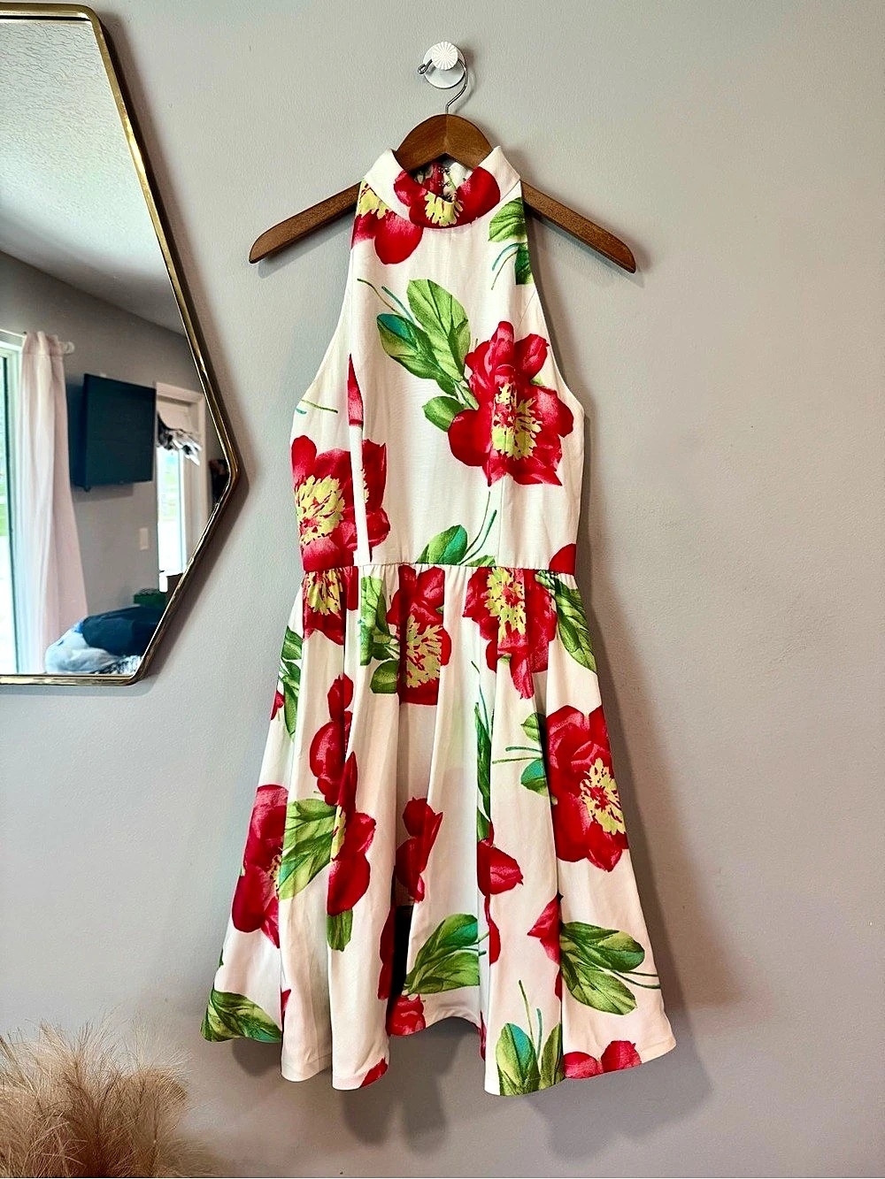 Vtg Vill Blass Floral Maxi Dress in White & Red Sz 12
